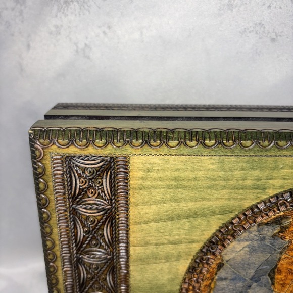 VTG Wooden Handcarved Etched Box‎ Old World Map Americas Poland Made Hinged - Picture 7 of 11